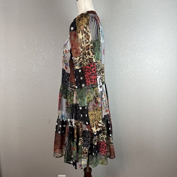 Desigual Womens Chiffon Patchwork Tiered Dress Size M Medium Long Sleeve - Picture 4 of 9